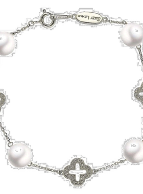 自营 Suzy Levian 纯银三叶草白色蓝宝石和养殖珍珠手链 - 蓝色