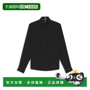 自营bossRegular-fit shirt in cotton-blend flannel - black 美