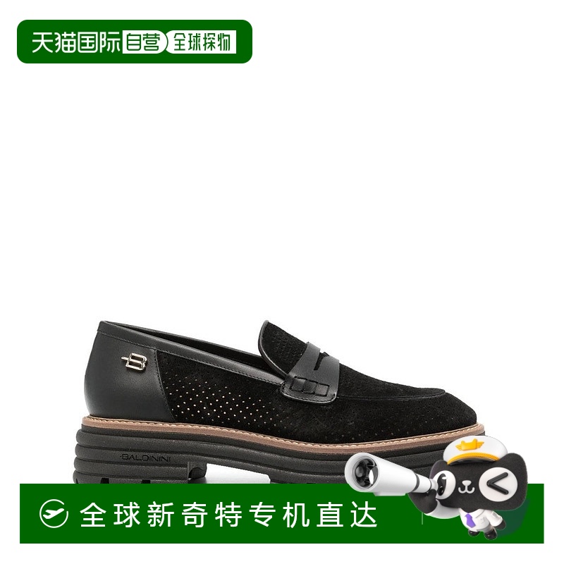 自营 baldinini打孔皮革乐福鞋，橡胶鞋底-黑色 【美国奥莱】直发