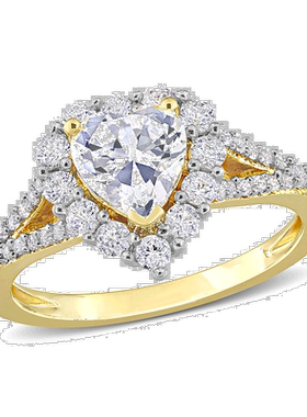 自营mimi & max2 2/5 CT TGW 创造白色蓝宝石光环心形分裂戒环镀