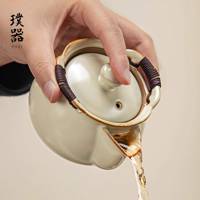 汝窑手抓壶盖碗茶杯套装泡茶壶带盖子防烫茶碗单个高档家用功夫茶图片
