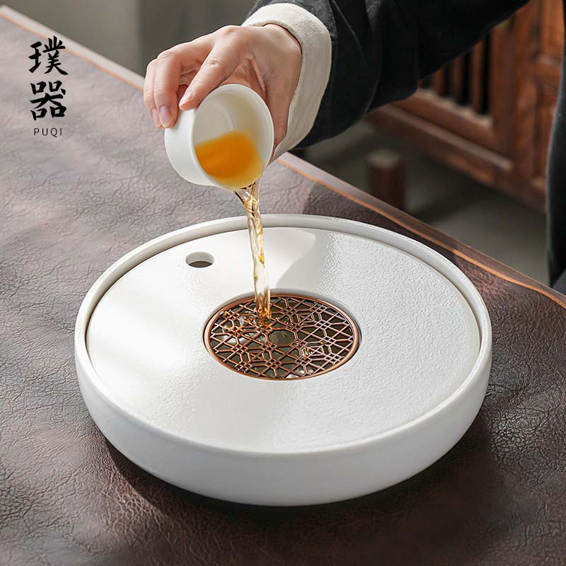 圆形茶盘家用2022新款陶瓷沥水轻奢高档干泡茶台茶具托盘小型茶海