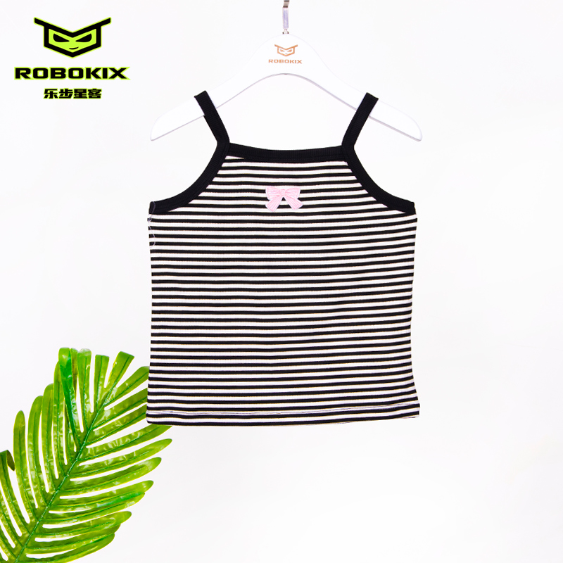 ROBOKIX夏季新款女童吊带背心黑白条纹简单百搭弹力大亲肤透气