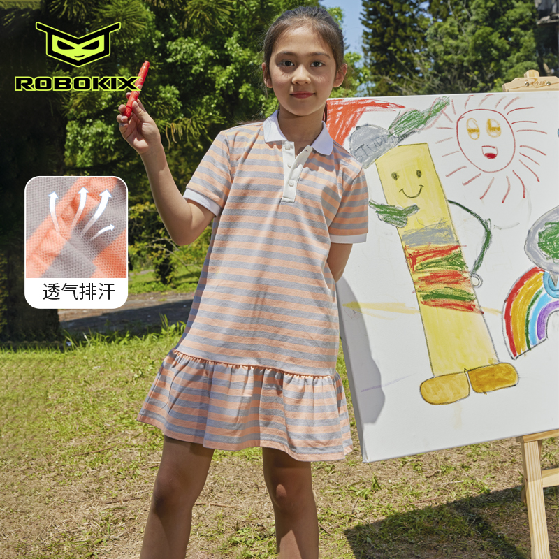 ROBOKIX夏季短袖条纹连衣裙休闲