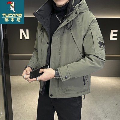 啄木鸟男士羽绒服2025新款时尚潮流工装外套高级感冬装加厚衣服男