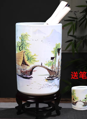 陶瓷书画缸字画卷轴筒中式摆件定制办公书房落地花瓶