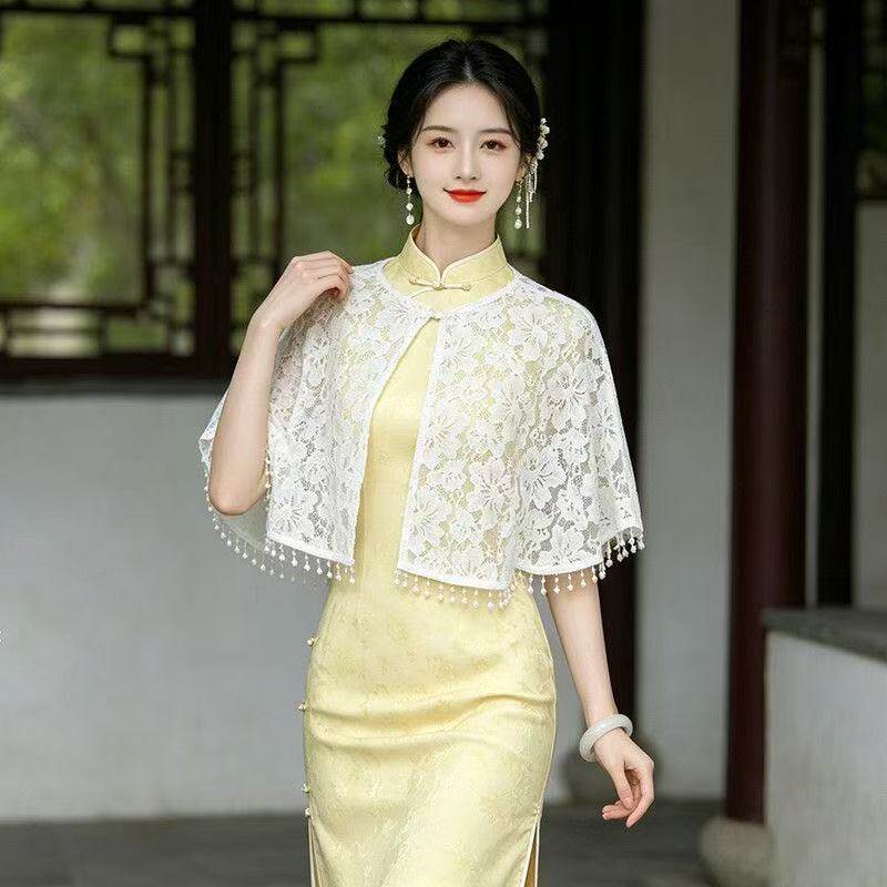 新中式蕾丝披肩女外搭流苏斗篷气质防晒百搭云肩