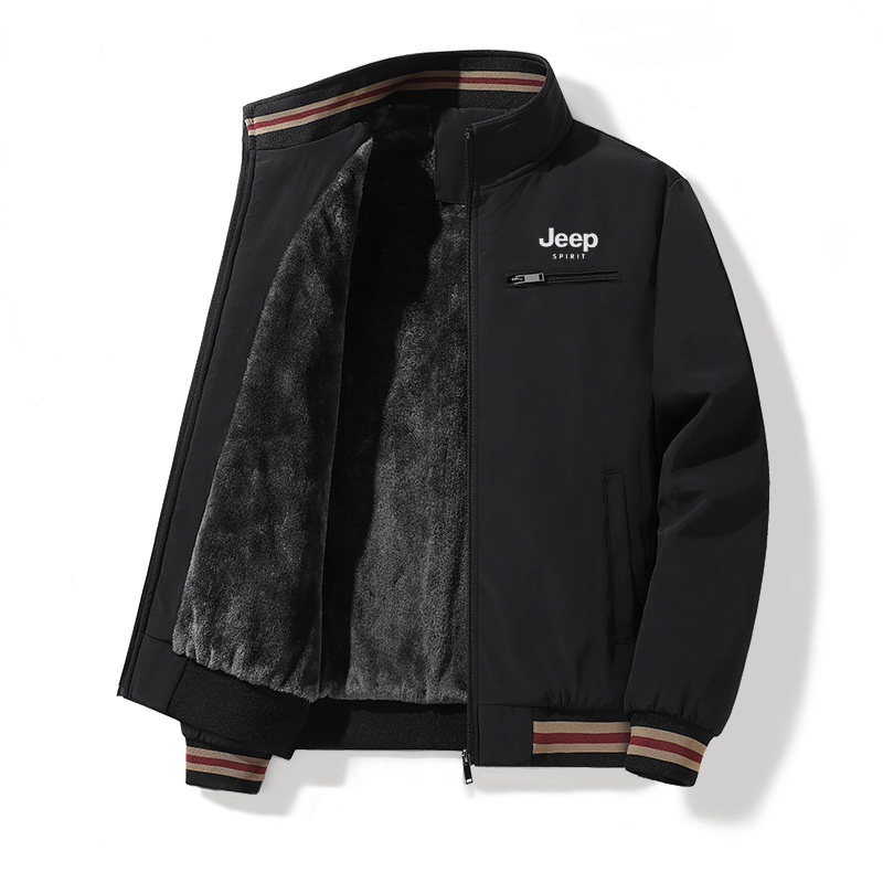 秋冬加绒季新款男士夹克外套休闲大码宽松中年爸爸装立领夹克上衣