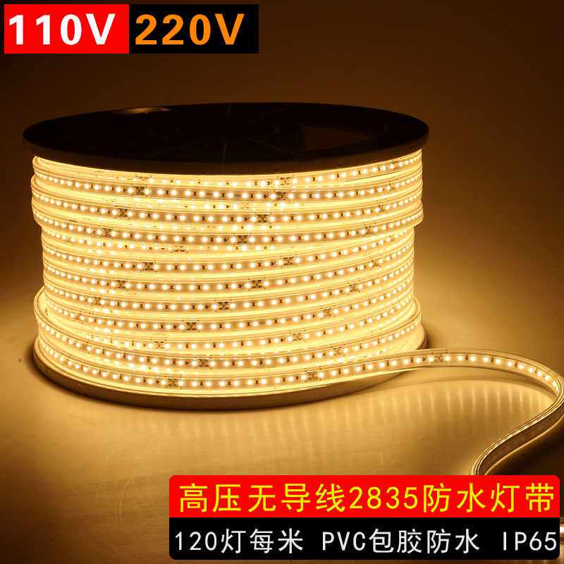 110V220V无导线高压2835smd贴片灯带120灯PVC户外包胶防水灯条
