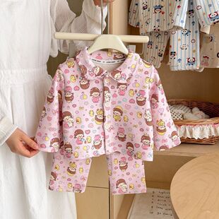 秋冬儿童家居服羊毛蚕丝睡衣套装男女童宝宝卡通印花开衫两件套