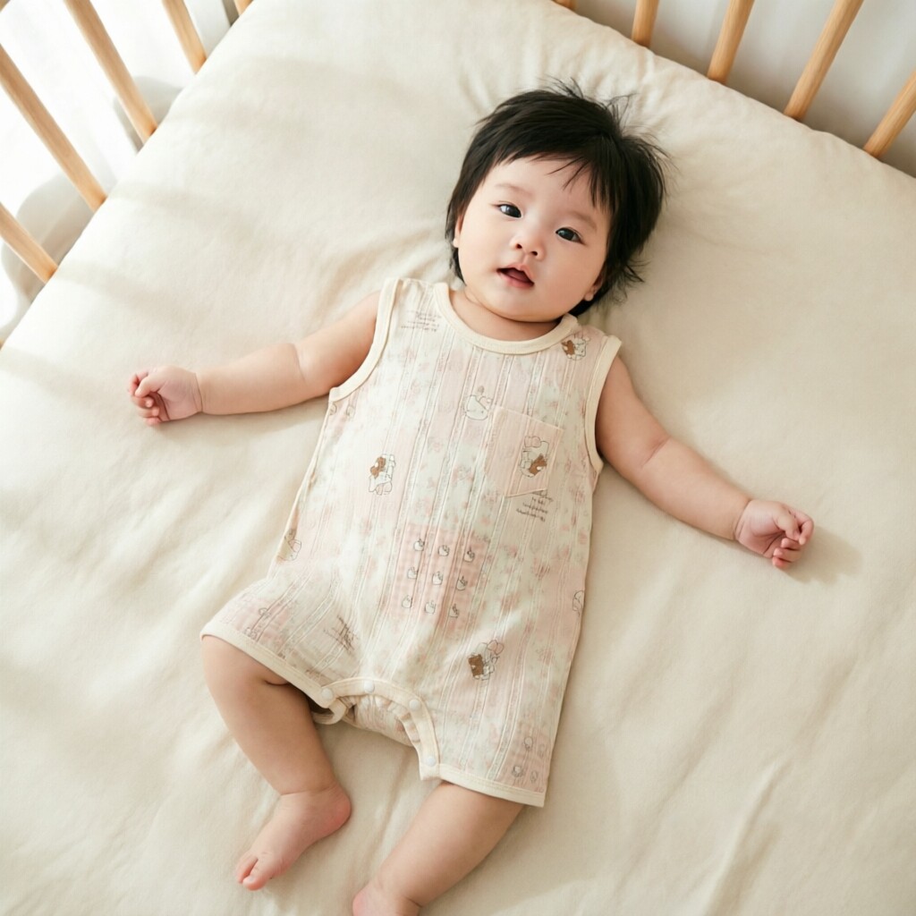 婴儿背心爬服夏季汗布透气短裤哈衣男女宝宝棉布无袖连体衣可爱
