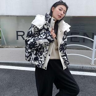2025冬装新款流行女装90白鸭绒羽绒服花色图案加厚面料潮