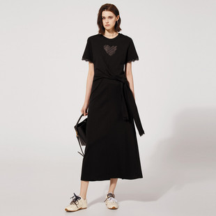 uti尤缇2025夏季 绑带捏褶开衩T恤连衣裙女A字长裙UL2D0492490 新款