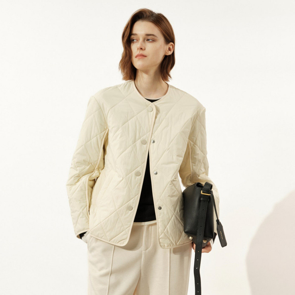 uti米白色廓形棉服外套女