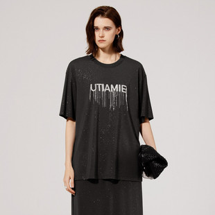 字母印花宽松休闲短袖 T恤女上衣UL2D0190390 新款 uti尤缇2025夏季