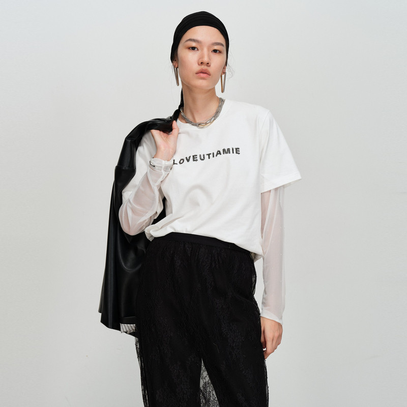 uti尤缇2026春季新款 纯棉假两件长袖T恤女休闲上衣UL130105751