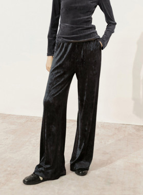 uti尤缇2025冬季新款丝绒质感宽松舒适休闲阔腿长裤女UL4D0292528