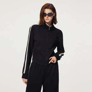 uti尤缇2024秋季新款黑色正肩垂感拉链短款卫衣外套女UJ330706790