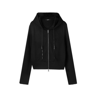 uti尤缇2025春季新款 显瘦黑色休闲连帽短外套女外搭UK140710690