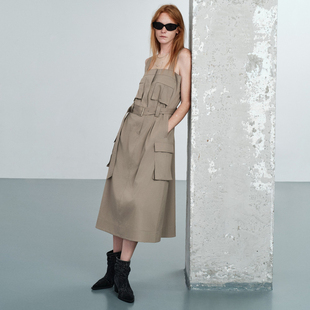 配腰带连衣裙女A字裙UL220406983 深灰色无袖 uti尤缇2026夏季 新款