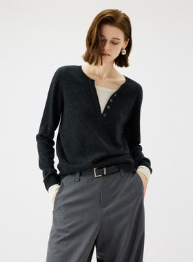 uti尤缇2025秋季新款 深灰色假两件休闲套头针织衫女UL3D1185983