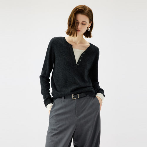 uti尤缇2025秋季新款 深灰色假两件休闲套头针织衫女UL3D1185983