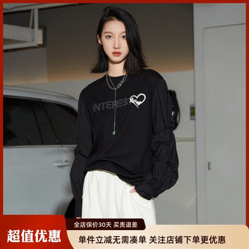 uti黑色设计感圆领T恤女