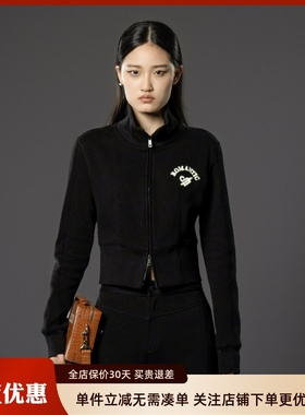 uti尤缇2024冬季新款黑色一体绒运动短卫衣女休闲上衣UJ410100690