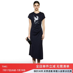 uti尤缇2025秋季新款藏青色收腰显瘦开衩连衣裙女长裙UK310401328