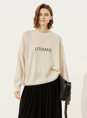 uti尤缇2025冬季新款 字母刺绣宽松套头毛衫女针织衫UL4D1194591