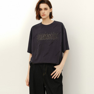 烫钻字母宽松休闲短袖 T恤女上衣UM2D0189283 新款 uti尤缇2026春季