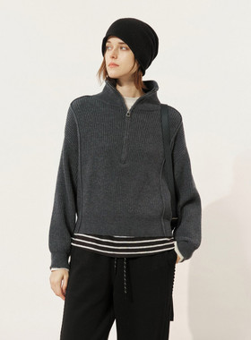 uti尤缇2025冬季新款 立领肌理感拼接设计毛衫女上衣UL4D1193283