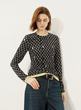 uti尤缇2025冬季新款 字母印花拼接设计长袖T恤女上衣UL4D0191306