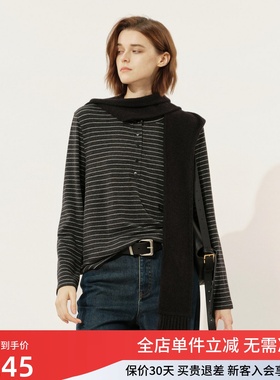 uti尤缇2025冬季新款 垂感舒适条纹圆领T恤女休闲上衣UL4D0193499