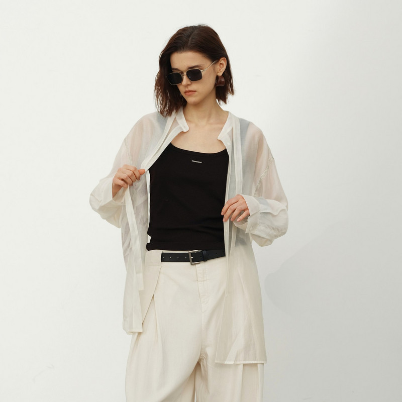 uti尤缇2026夏季新款白色配领带长袖衬衫女微透薄外套UL222106451