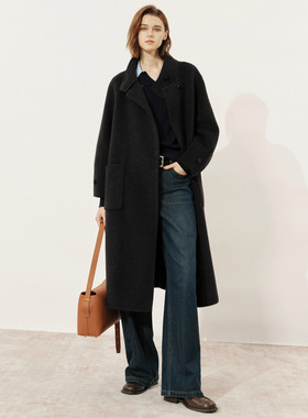 uti尤缇2025冬季新款深灰色配帽子长款大衣女毛呢外套UL4D1092683