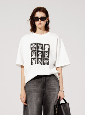 uti尤缇2025夏季新款 休闲宽松印花短袖T恤女白色上衣UL2D0190151