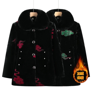 冬季 加绒毛领外套妈妈装 保暖洋气大衣 棉服7080岁奶奶装 中老年女装