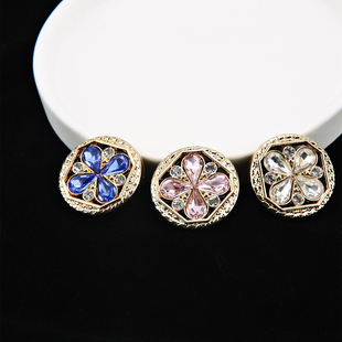 MUHE木禾高档水钻静奢纽扣小香风粗花毛呢针织衫钮扣圆形金属扣子