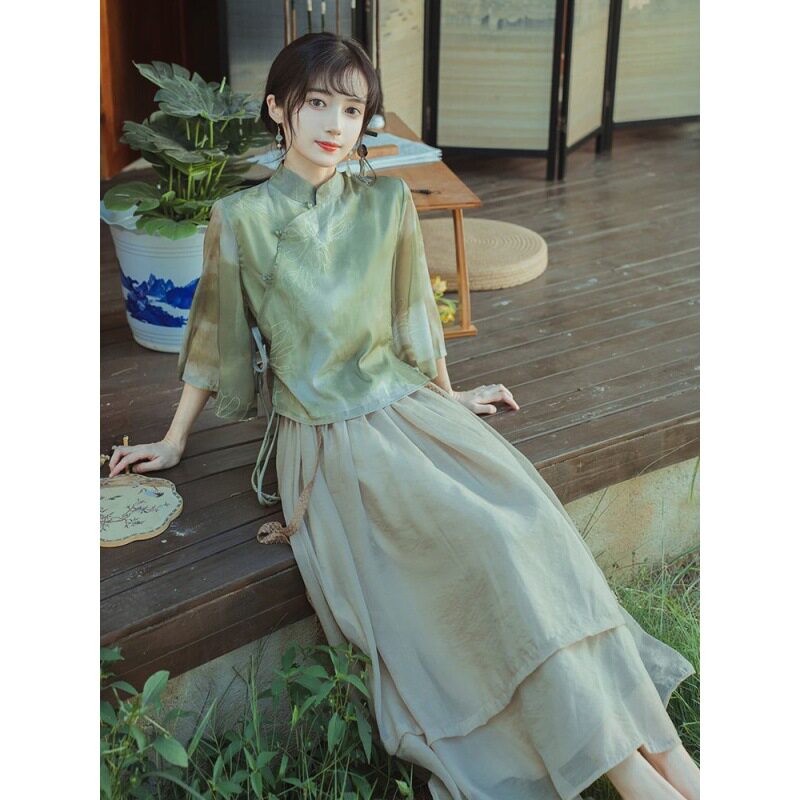 新中式禅意茶艺服连衣裙汉服女