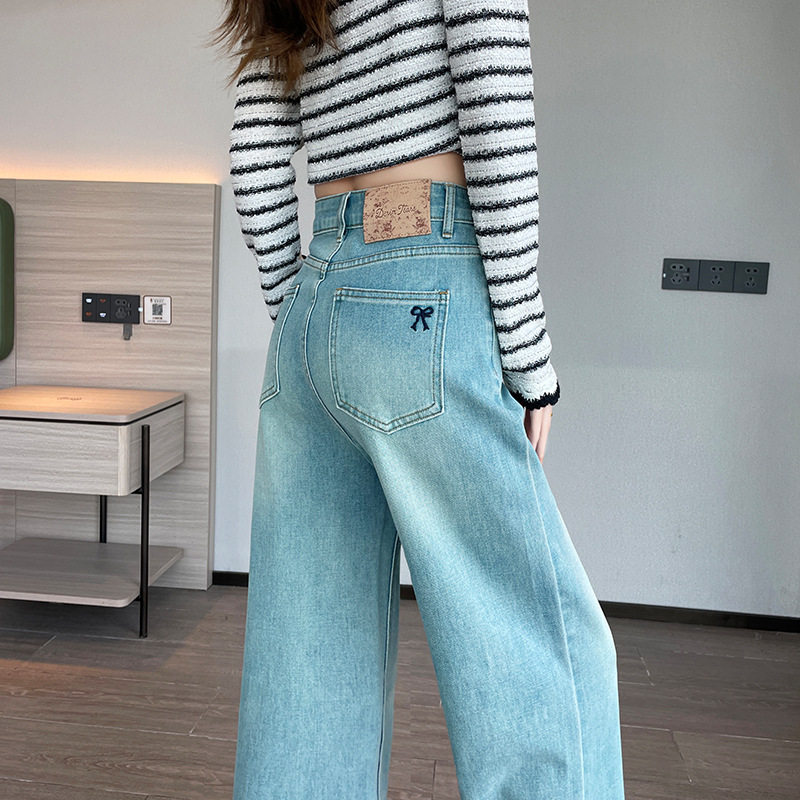 浅色直筒牛仔裤女秋冬新款2025高腰显瘦宽松遮胯小个子弹力阔腿裤