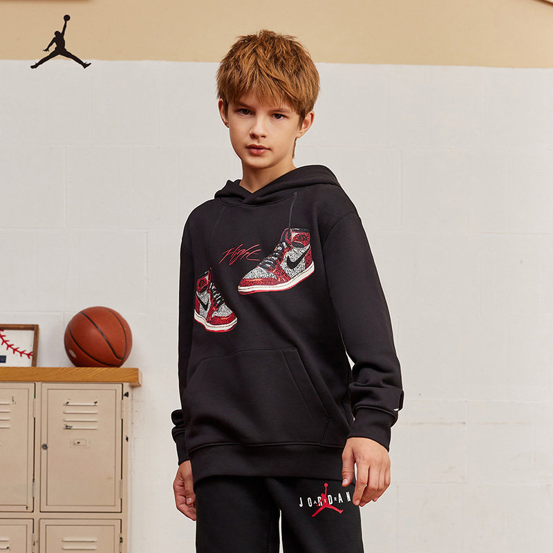 JORDAN儿童装男童连帽卫衣2025新款中大童加绒休闲上衣JD2342098