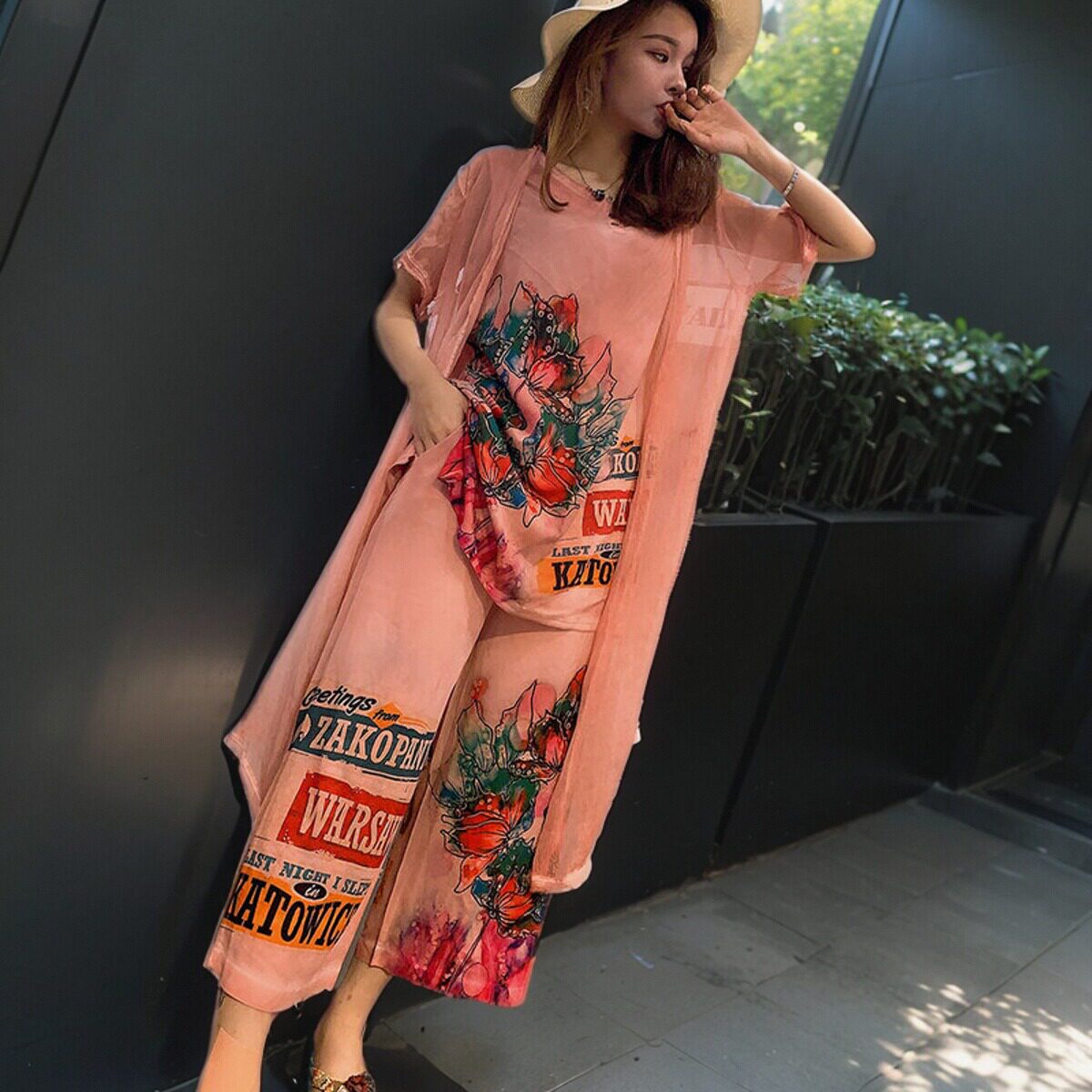 民族风印花雪纺衫女时尚套装2025夏季宽松上下装洋气显瘦个性时髦