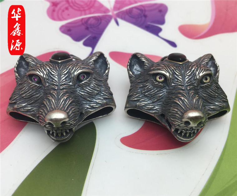 新款纯银镀金色狼牙包银套大号狼头双牙套藏獒牙狼牙包牙银套护身