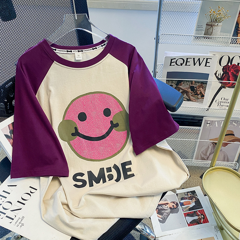 大码显瘦撞色拼接纯棉短袖T恤