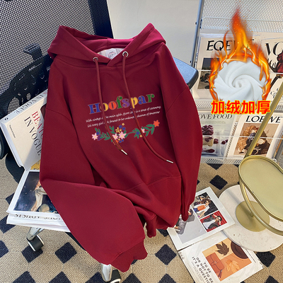 连帽加厚加绒美式卫衣女宽松