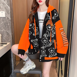 秋冬季200斤宽松洋气外套棒球服女胖MM大码加绒加厚连帽卫衣开衫