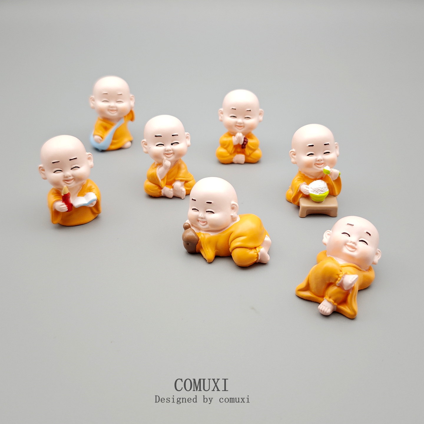 可爱佛系小和尚人物模型装饰摆件