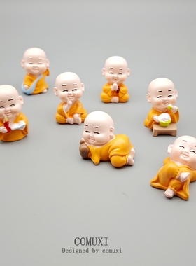 可爱佛系小和尚人物模型树脂卡通桌面装饰摆件办公桌解压公仔玩偶