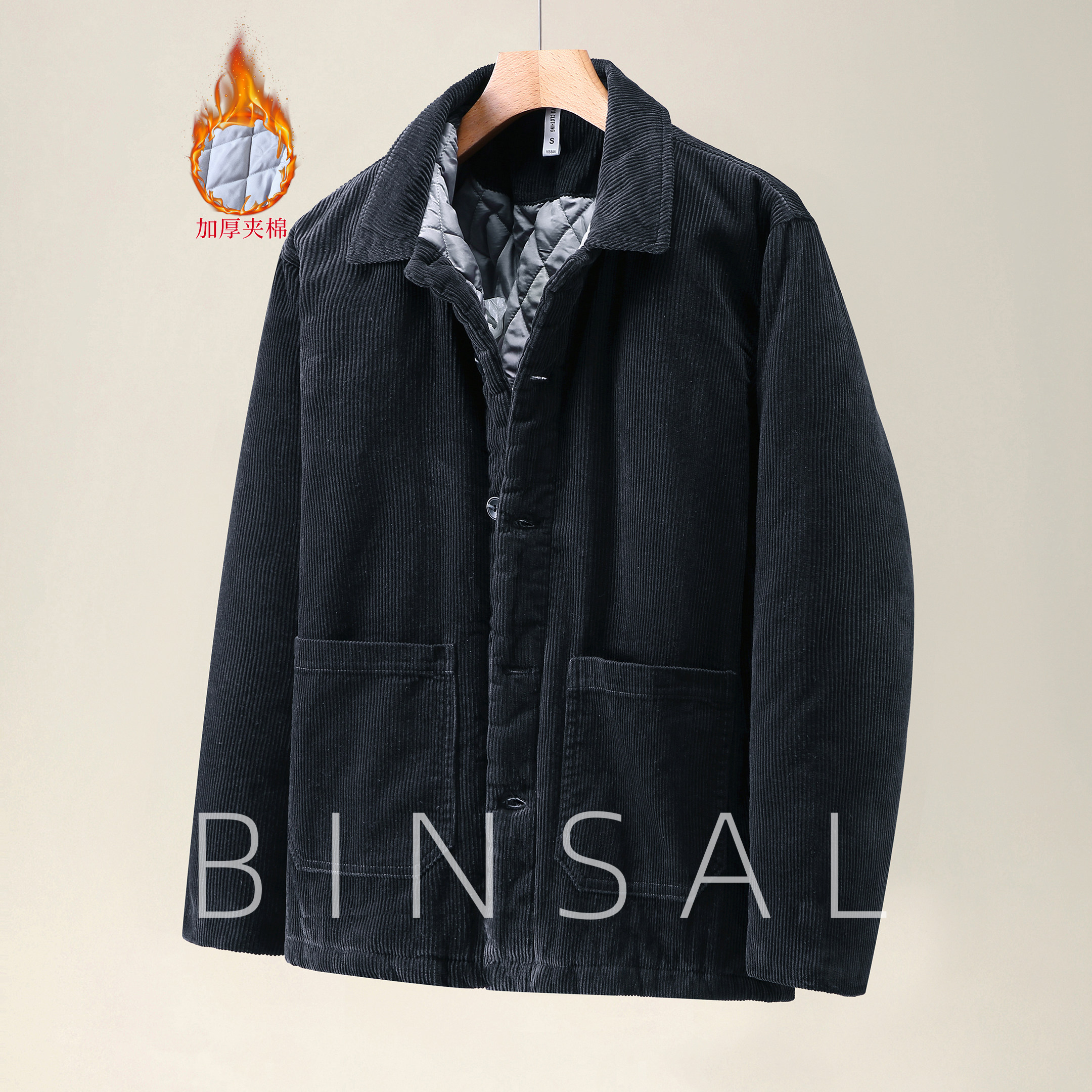 老钱风灯芯绒暖若羽绒棉服男装秋冬加棉加厚保暖条绒棉衣袄子外套